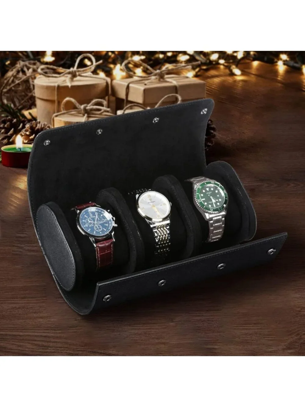 Luxury Leather Watch Roll Case for 3 | Portable Organizer for Travel & Home